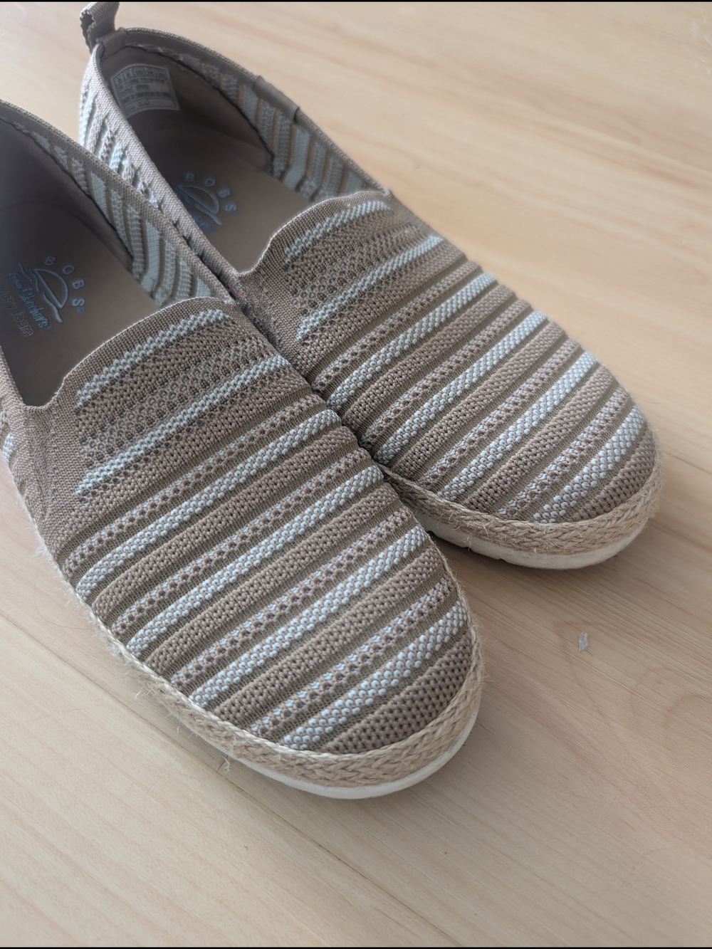BOBS from Skechers Beige and Ivory Stripe Espadrille Slip-On size 9